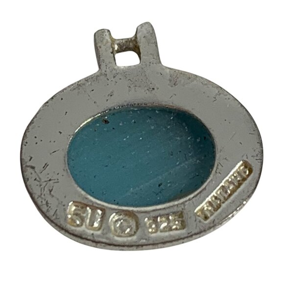 SU 925 Sterling Silver w/ Cats Eye or Chalcedony Inlay Oval Pendant Charm ONLY - Picture 7 of 8